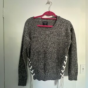 Abercrombie knit charcoal and white sweater with ties